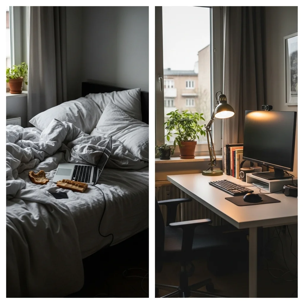 공간의 분리: 침대 위와 책상 위의 심리적 거리